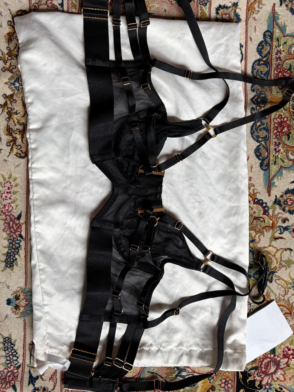 Black Strappy Harness Bra with Gold Hardware - Women Intimates